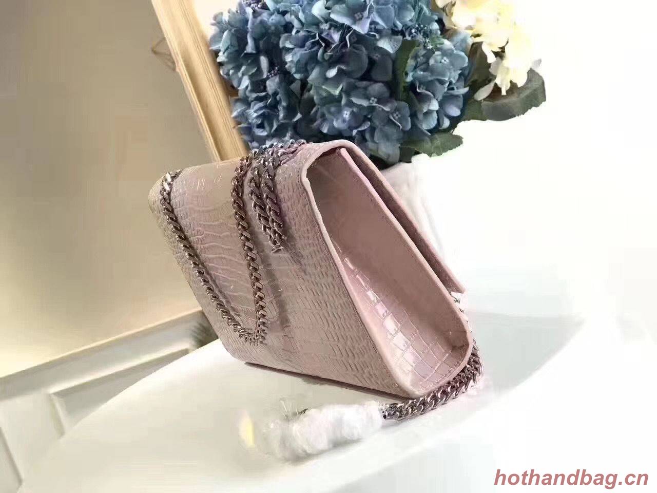 Yves Saint Laurent Crocodile Original Leather Shoulder Bag 1456 Pink&Silver Yves Saint Laurent Crocodile Original Leather Shoulder Bag 1456 Pink&Silver