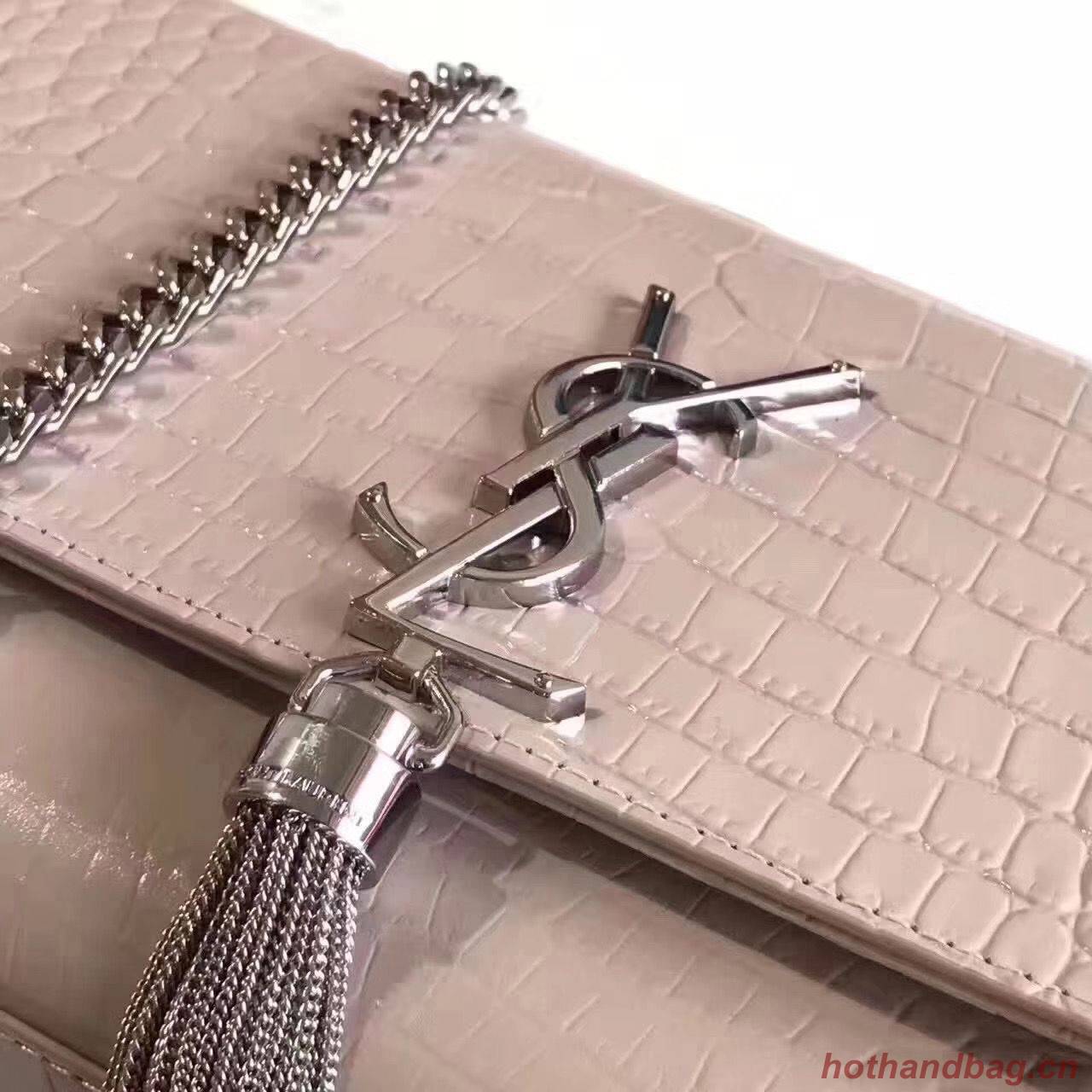 Yves Saint Laurent Crocodile Original Leather Shoulder Bag 1456 Pink&Silver Yves Saint Laurent Crocodile Original Leather Shoulder Bag 1456 Pink&Silver