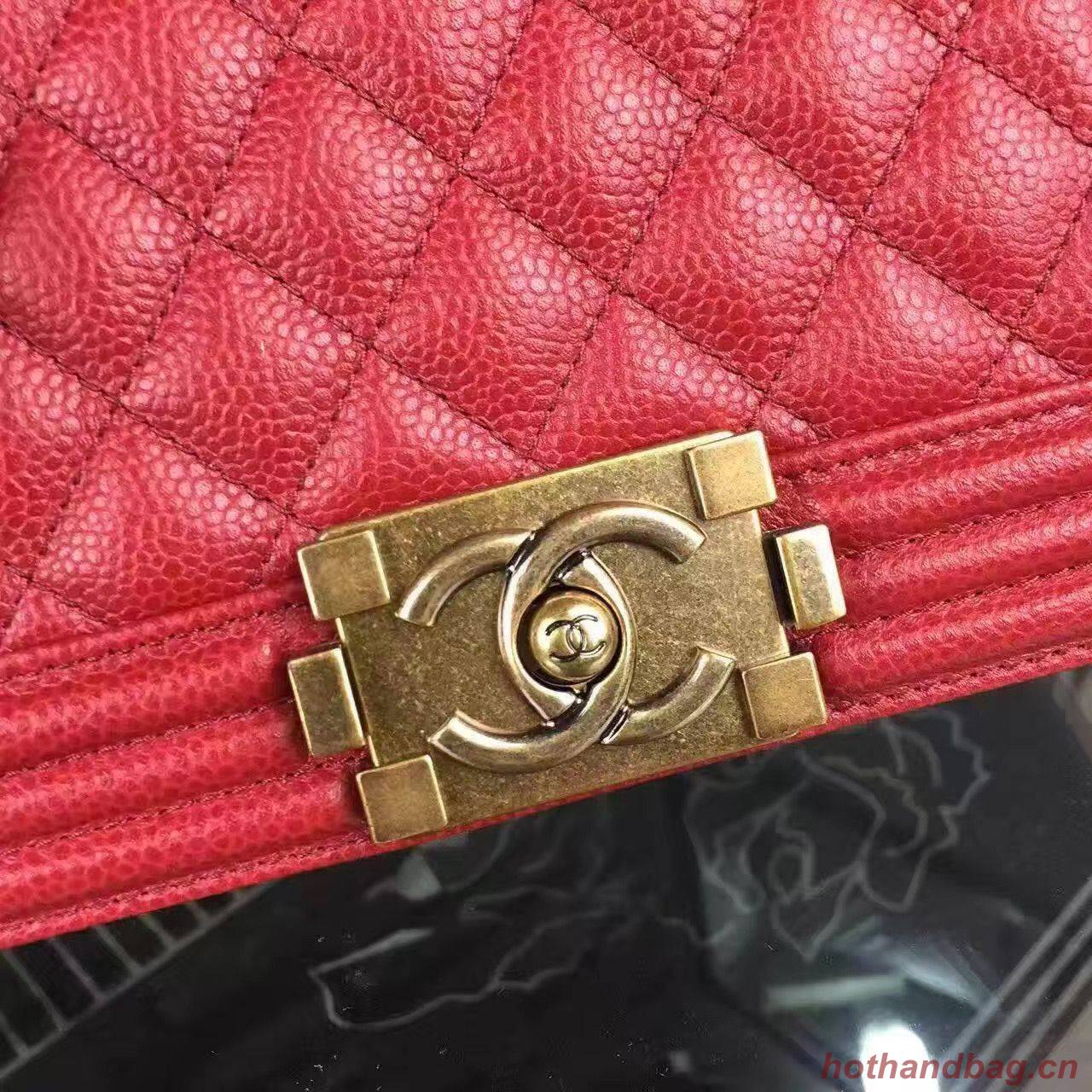 Chanel Le Boy Flap Shoulder Bag Original Cavier Leather A67085 Red Gold Buckle Chanel Le Boy Flap Shoulder Bag Original Cavier Leather A67085 Red Gold Buckle
