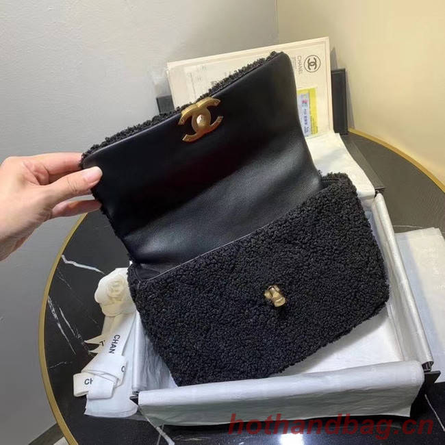 Chanel 19 wool flap bag AS1160 black