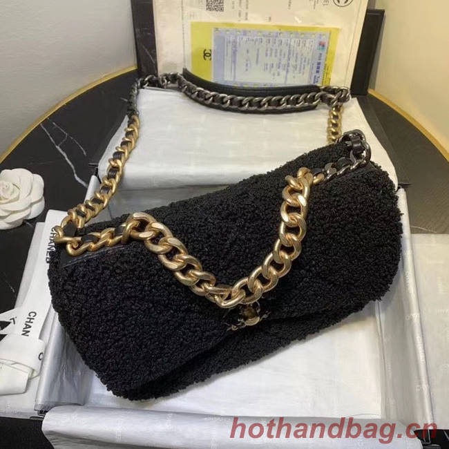 Chanel 19 wool flap bag AS1160 black