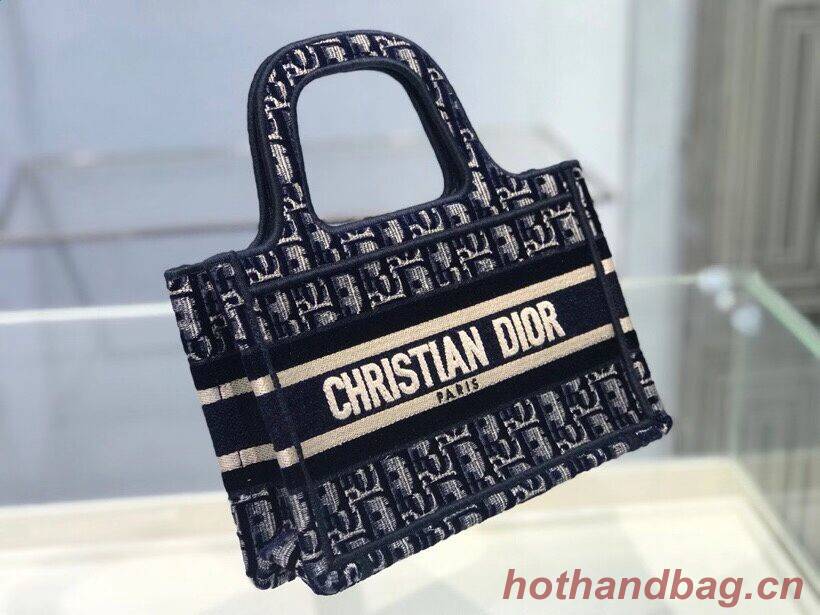 MINI DIOR BOOK TOTE Blue Dior Oblique Embroidered Velvet S5475Z MINI DIOR BOOK TOTE Blue Dior Oblique Embroidered Velvet S5475Z