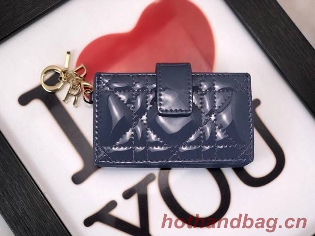LADY DIOR 5-GUSSET CARD HOLDER Vents Patent Cannage Calfskin S0074OV blue