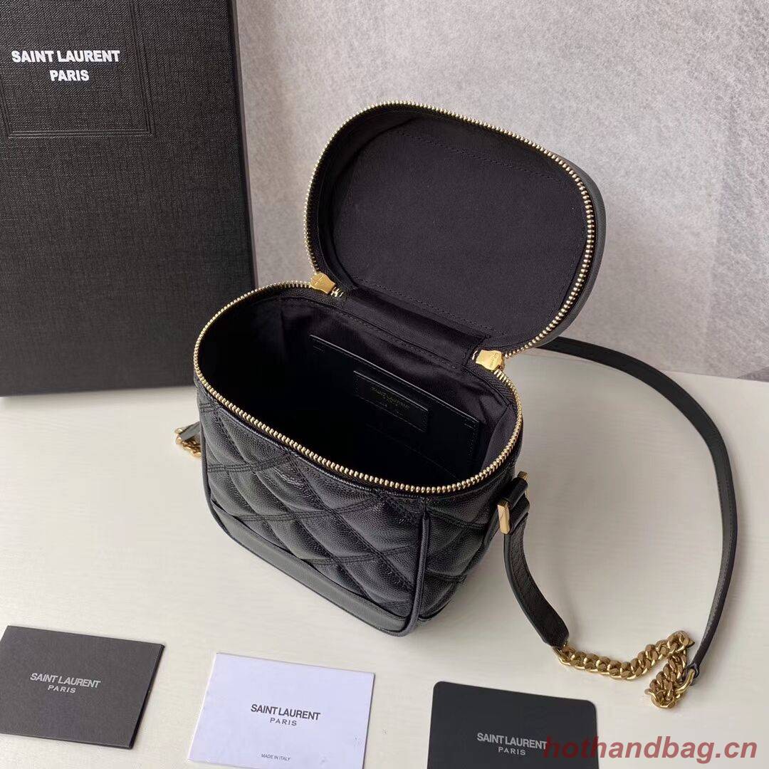 SAINT LAURENT 80S VANITY BAG IN CARRE-QUILTED GRAIN DE POUDRE EMBOSSED LEATHER 649779 black SAINT LAURENT 80S VANITY BAG IN CARRE-QUILTED GRAIN DE POUDRE EMBOSSED LEATHER 649779 black