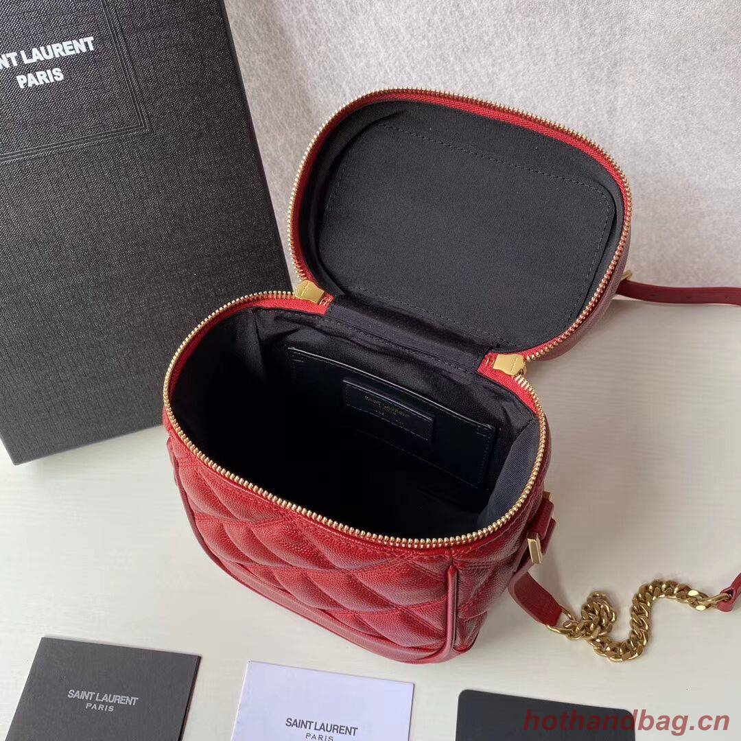 SAINT LAURENT 80S VANITY BAG IN CARRE-QUILTED GRAIN DE POUDRE EMBOSSED LEATHER 649779 red