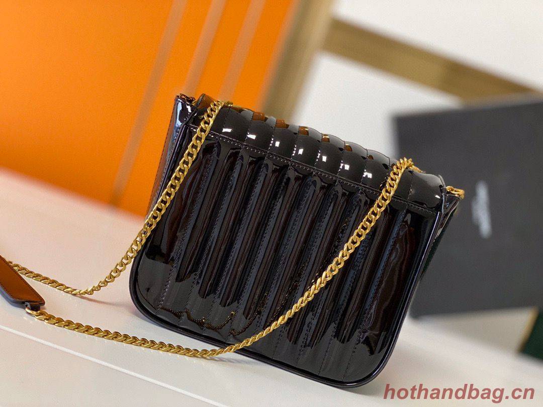 Yves Saint Laurent Patent Original Leather Large Vicky Bag 532595 Black