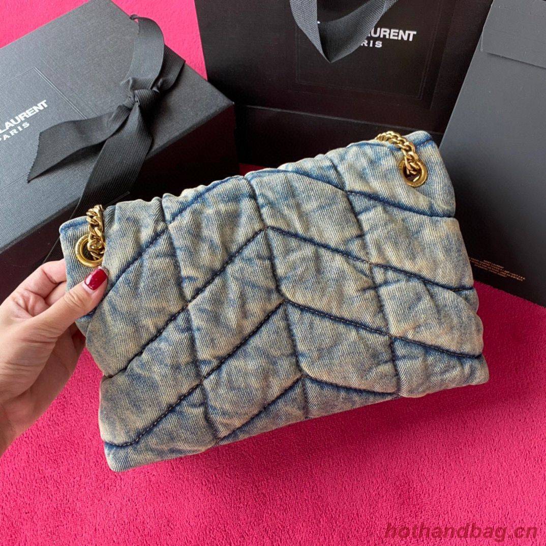 Yves Saint Laurent PUFFER SMALL BAG IN QUILTED VINTAGE DENIM AND SUEDE Y577476 Blue