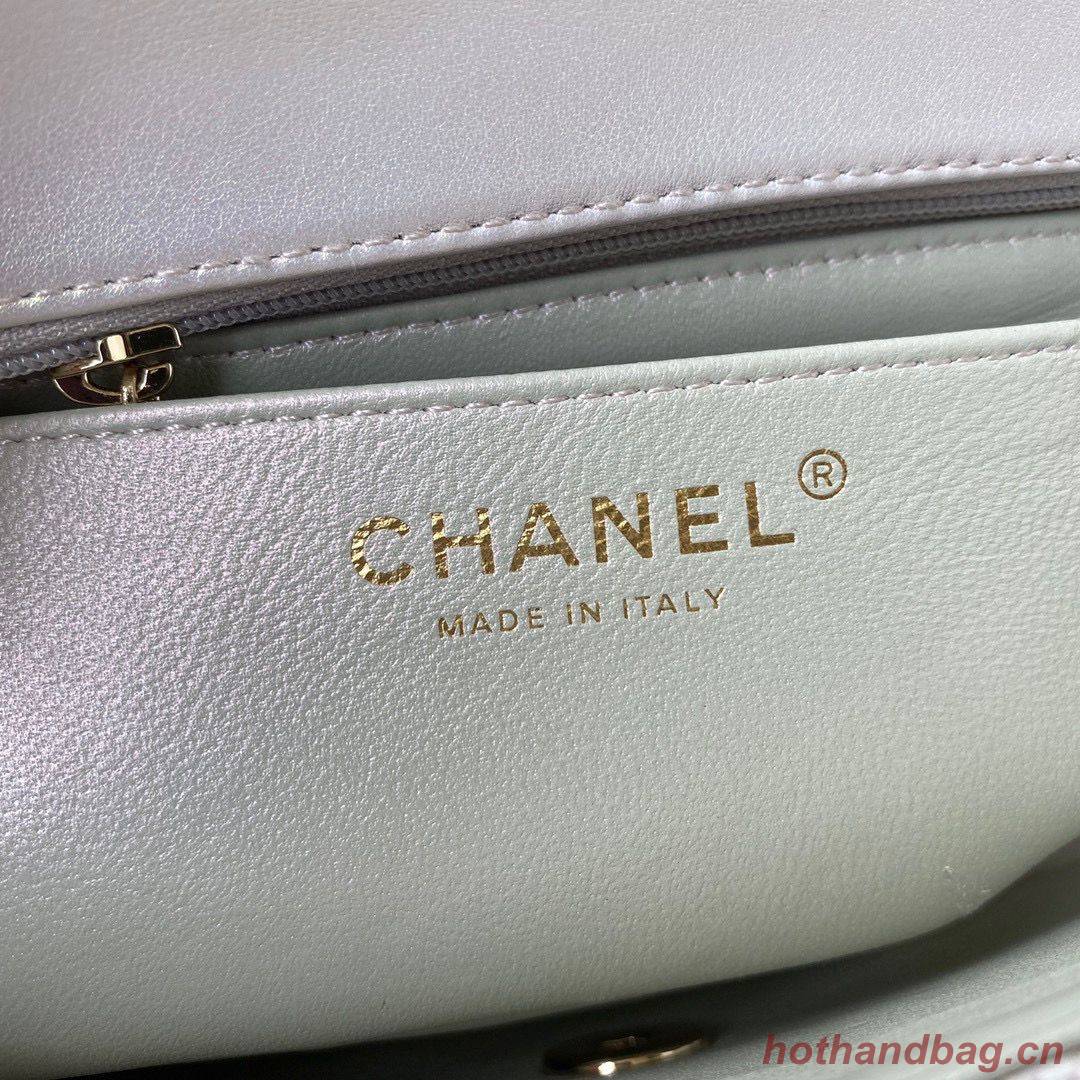 chanel flap bag Iridescent Calfskin & Light Gold-Tone AS1116 Pearl White