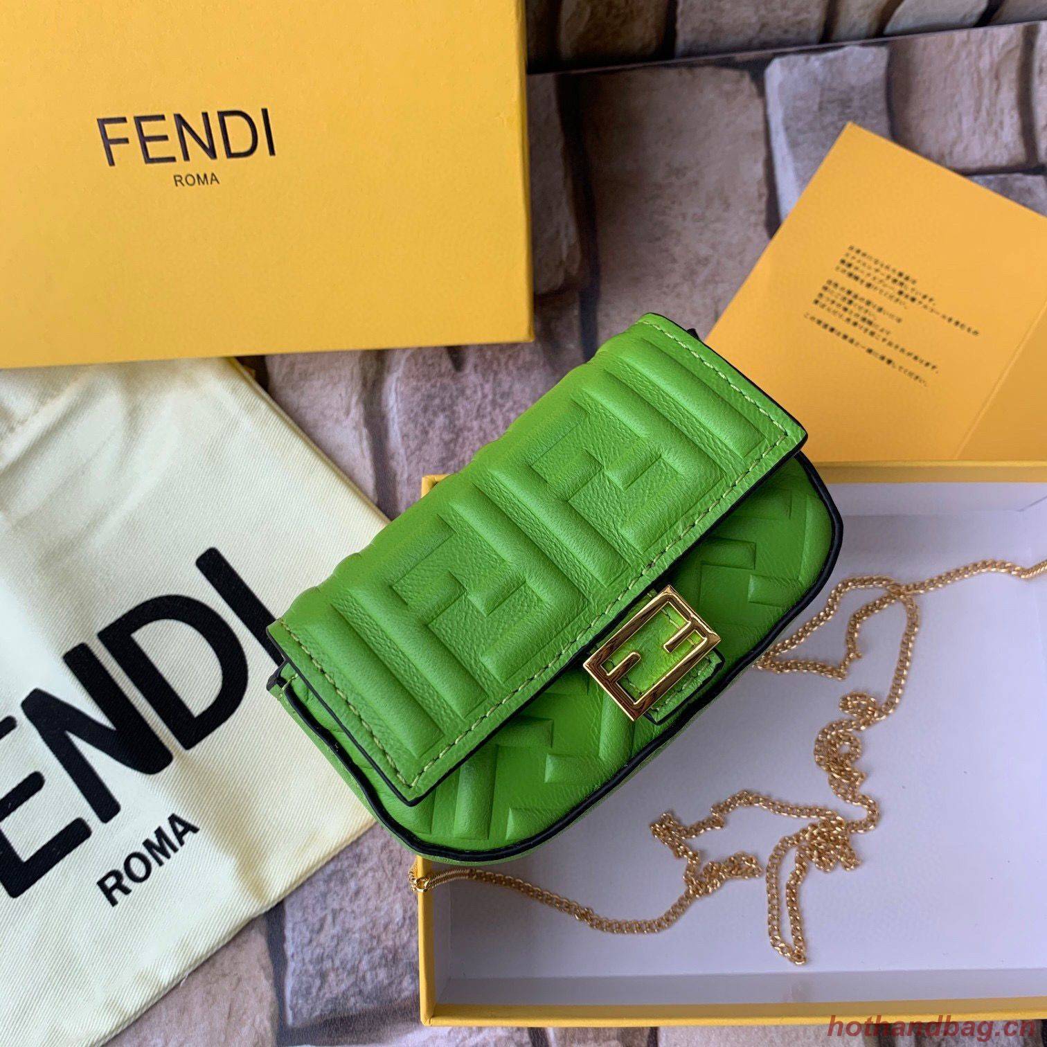 FENDI NANO BAGUETTE CHARM nappa leather 7AR844 Green FENDI NANO BAGUETTE CHARM nappa leather 7AR844 Green
