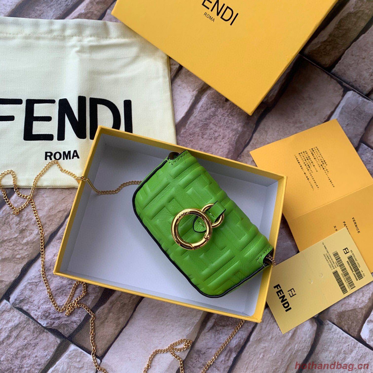 FENDI NANO BAGUETTE CHARM nappa leather 7AR844 Green FENDI NANO BAGUETTE CHARM nappa leather 7AR844 Green