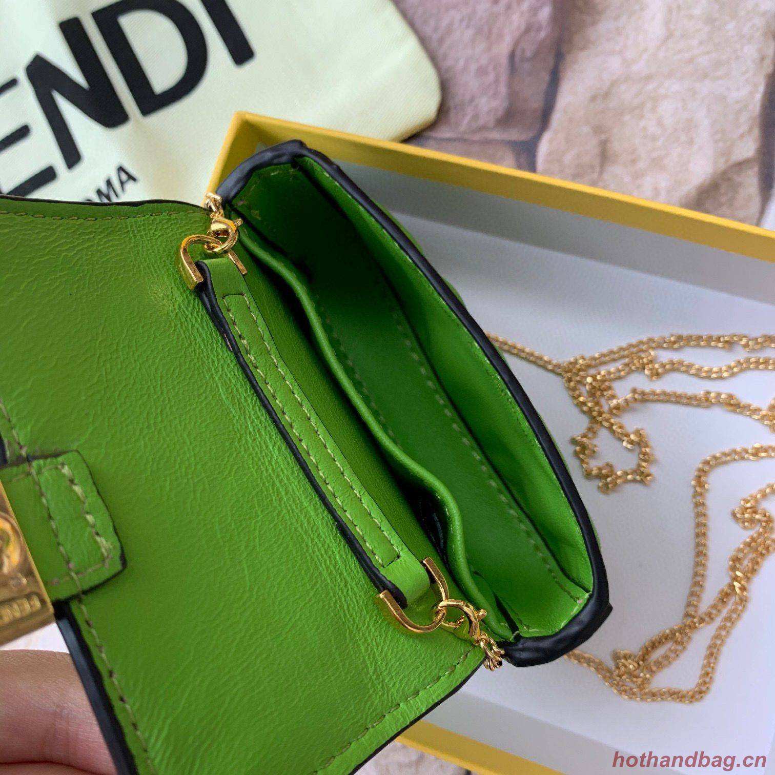 FENDI NANO BAGUETTE CHARM nappa leather 7AR844 Green FENDI NANO BAGUETTE CHARM nappa leather 7AR844 Green