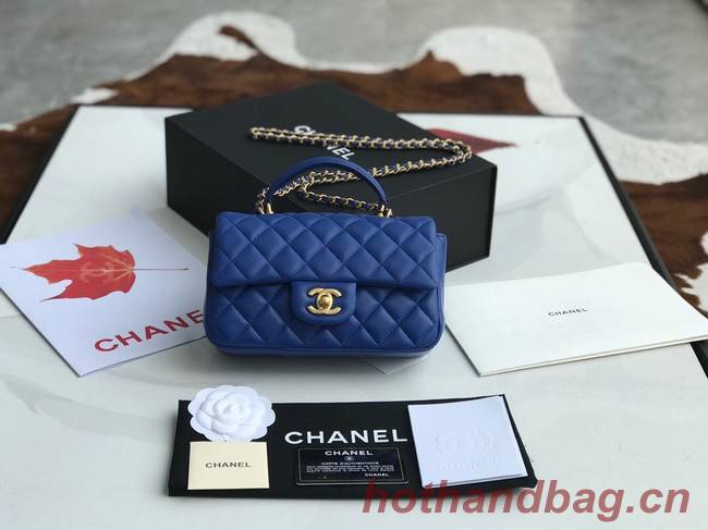 CHANEL mini flap bag with top handle AS2431 blue