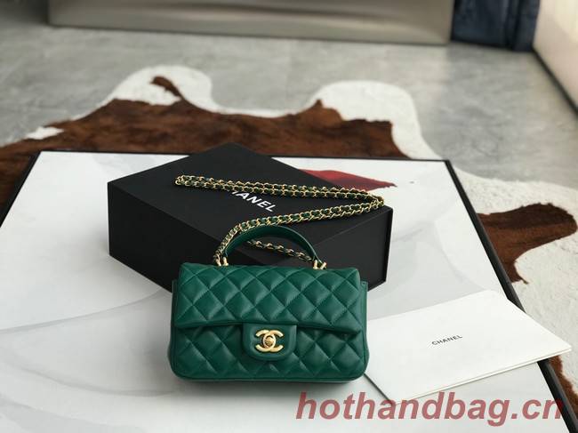 CHANEL mini flap bag with top handle AS2431 green