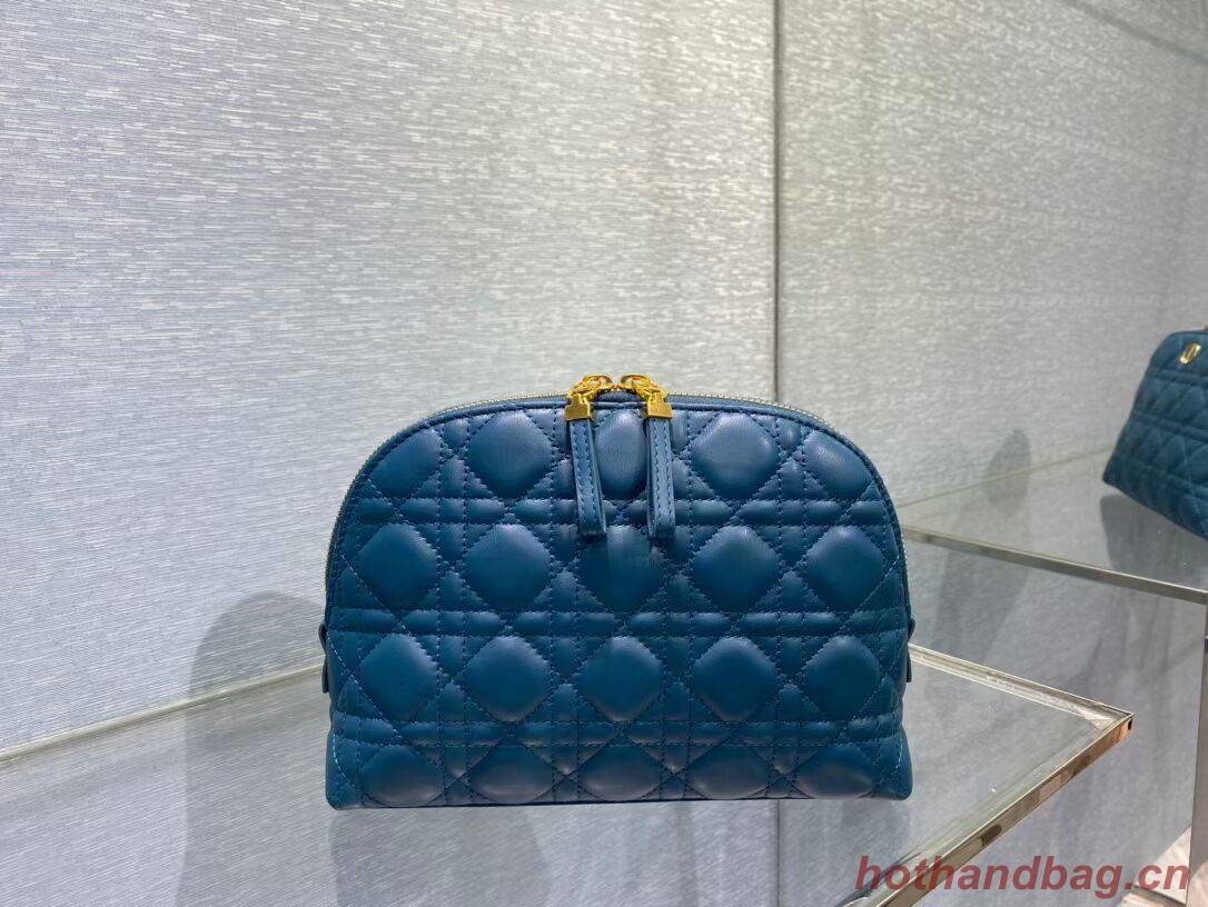 DIOR CARO BEAUTY POUCH Cannage Lambskin S5047 Blue DIOR CARO BEAUTY POUCH Cannage Lambskin S5047 Blue