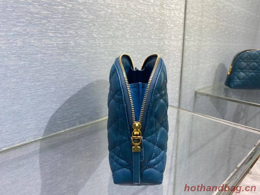 DIOR CARO BEAUTY POUCH Cannage Lambskin S5047 Blue DIOR CARO BEAUTY POUCH Cannage Lambskin S5047 Blue