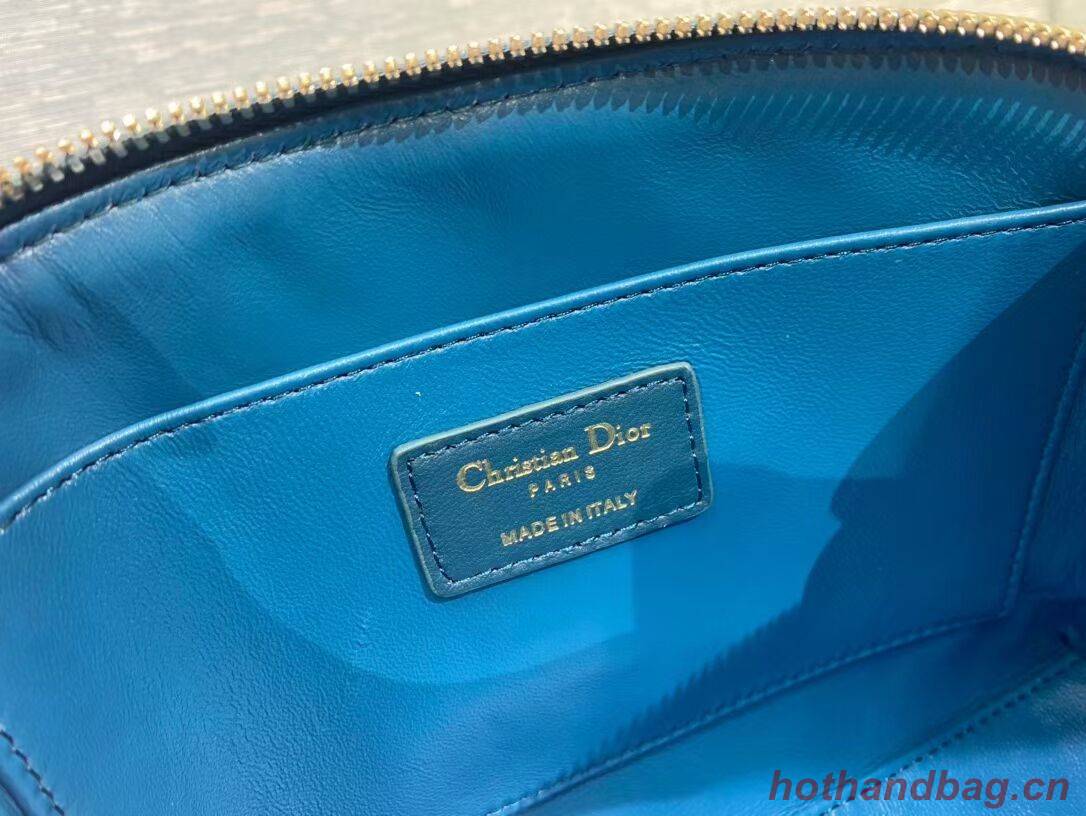 DIOR CARO BEAUTY POUCH Cannage Lambskin S5047 Blue DIOR CARO BEAUTY POUCH Cannage Lambskin S5047 Blue