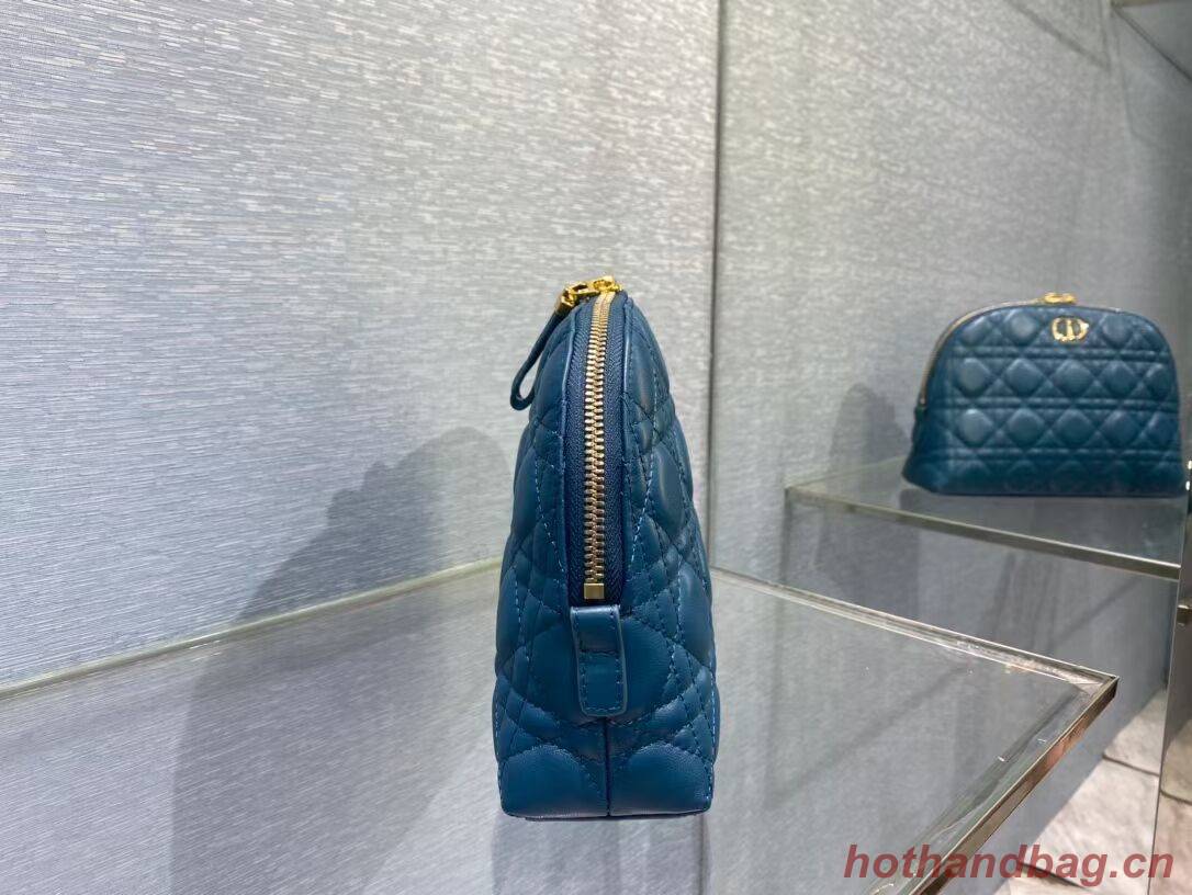 DIOR CARO BEAUTY POUCH Cannage Lambskin S5047 Blue DIOR CARO BEAUTY POUCH Cannage Lambskin S5047 Blue