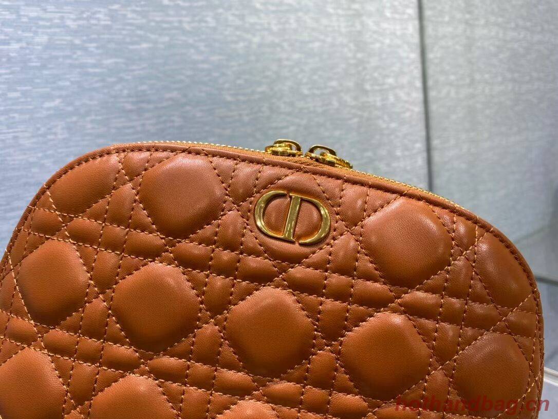 DIOR CARO BEAUTY POUCH Cannage Lambskin S5047 brown DIOR CARO BEAUTY POUCH Cannage Lambskin S5047 brown