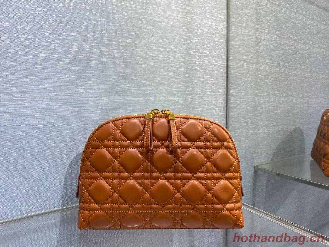 DIOR CARO BEAUTY POUCH Cannage Lambskin S5047 brown DIOR CARO BEAUTY POUCH Cannage Lambskin S5047 brown