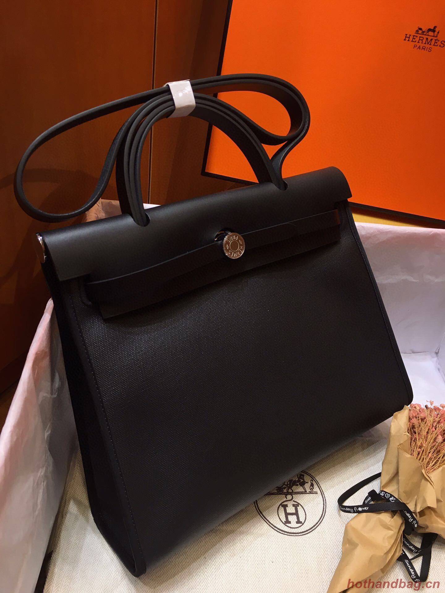 Hermes mini Herbag Original Canvas Leather & Calfskin 45988 Black Hermes mini Herbag Original Canvas Leather & Calfskin 45988 Black