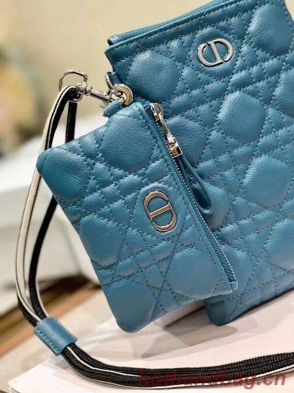 DIOR CARO MULTIFUNCTIONAL POUCH Deep Ocean Blue Supple Cannage Calfskin S5036PWH DIOR CARO MULTIFUNCTIONAL POUCH Deep Ocean Blue Supple Cannage Calfskin S5036PWH