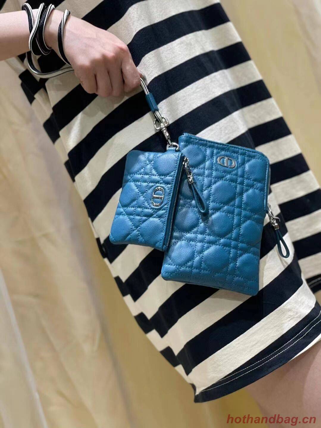 DIOR CARO MULTIFUNCTIONAL POUCH Deep Ocean Blue Supple Cannage Calfskin S5036PWH DIOR CARO MULTIFUNCTIONAL POUCH Deep Ocean Blue Supple Cannage Calfskin S5036PWH