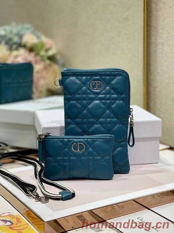 DIOR CARO MULTIFUNCTIONAL POUCH Deep Ocean Blue Supple Cannage Calfskin S5036PWH DIOR CARO MULTIFUNCTIONAL POUCH Deep Ocean Blue Supple Cannage Calfskin S5036PWH
