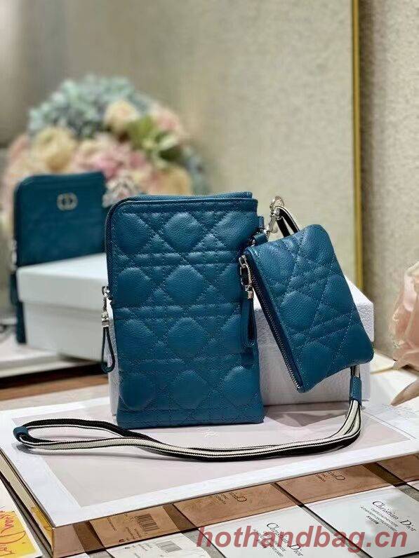 DIOR CARO MULTIFUNCTIONAL POUCH Deep Ocean Blue Supple Cannage Calfskin S5036PWH DIOR CARO MULTIFUNCTIONAL POUCH Deep Ocean Blue Supple Cannage Calfskin S5036PWH