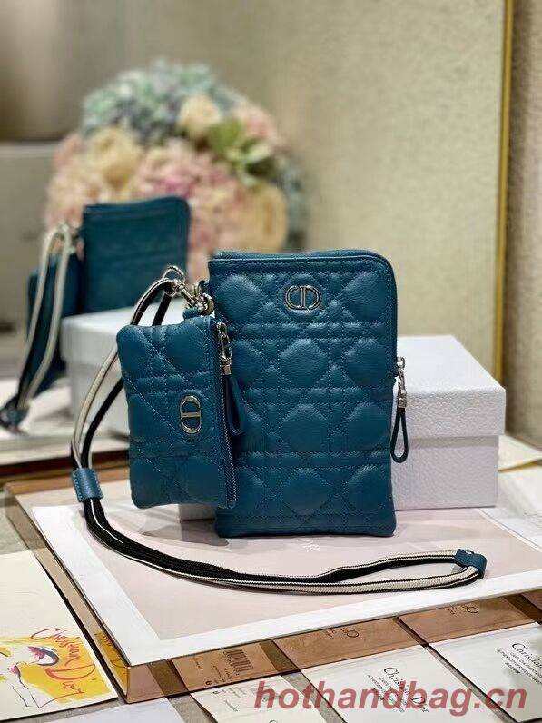 DIOR CARO MULTIFUNCTIONAL POUCH Deep Ocean Blue Supple Cannage Calfskin S5036PWH DIOR CARO MULTIFUNCTIONAL POUCH Deep Ocean Blue Supple Cannage Calfskin S5036PWH