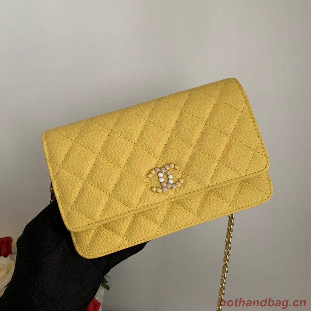 Chanel WOC Original Caviar Leather Flap cross-body bag V33818 Yellow Chanel WOC Original Caviar Leather Flap cross-body bag V33818 Yellow