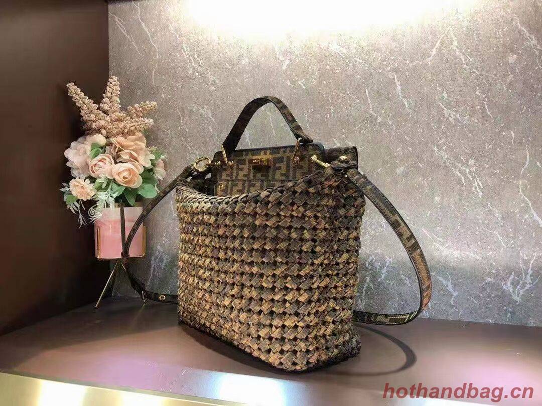 Fendi PEEKABOO X-LITE LARGE Brown cotton bag 8BN304A Fendi PEEKABOO X-LITE LARGE Brown cotton bag 8BN304A