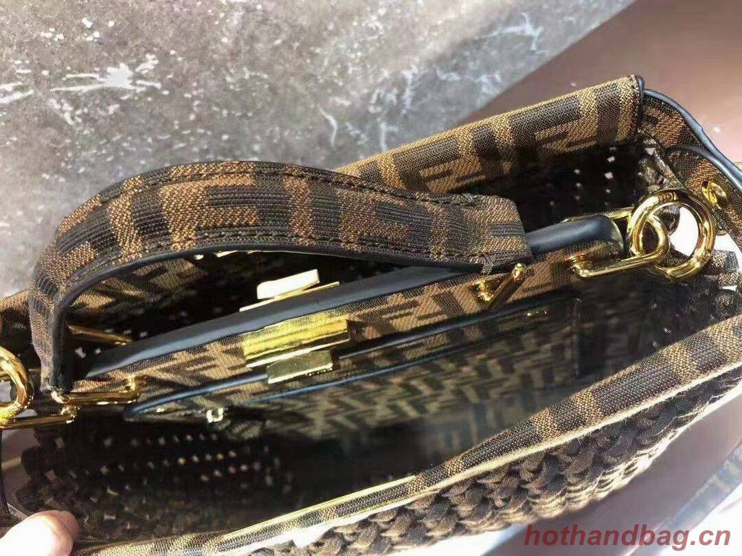 Fendi PEEKABOO X-LITE LARGE Brown cotton bag 8BN304A Fendi PEEKABOO X-LITE LARGE Brown cotton bag 8BN304A