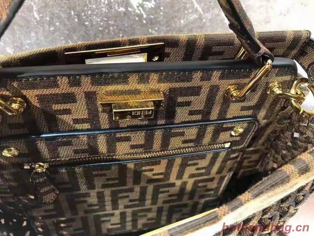 Fendi PEEKABOO X-LITE LARGE Brown cotton bag 8BN304A Fendi PEEKABOO X-LITE LARGE Brown cotton bag 8BN304A