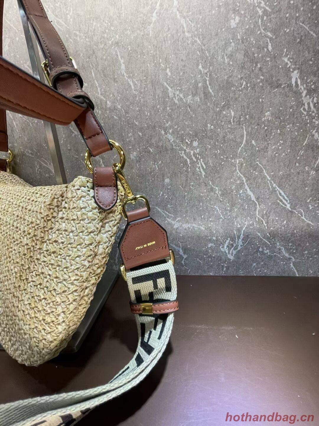 FENDI SMALL CROISSANT Woven straw bag 8BR790AFG FENDI SMALL CROISSANT Woven straw bag 8BR790AFG
