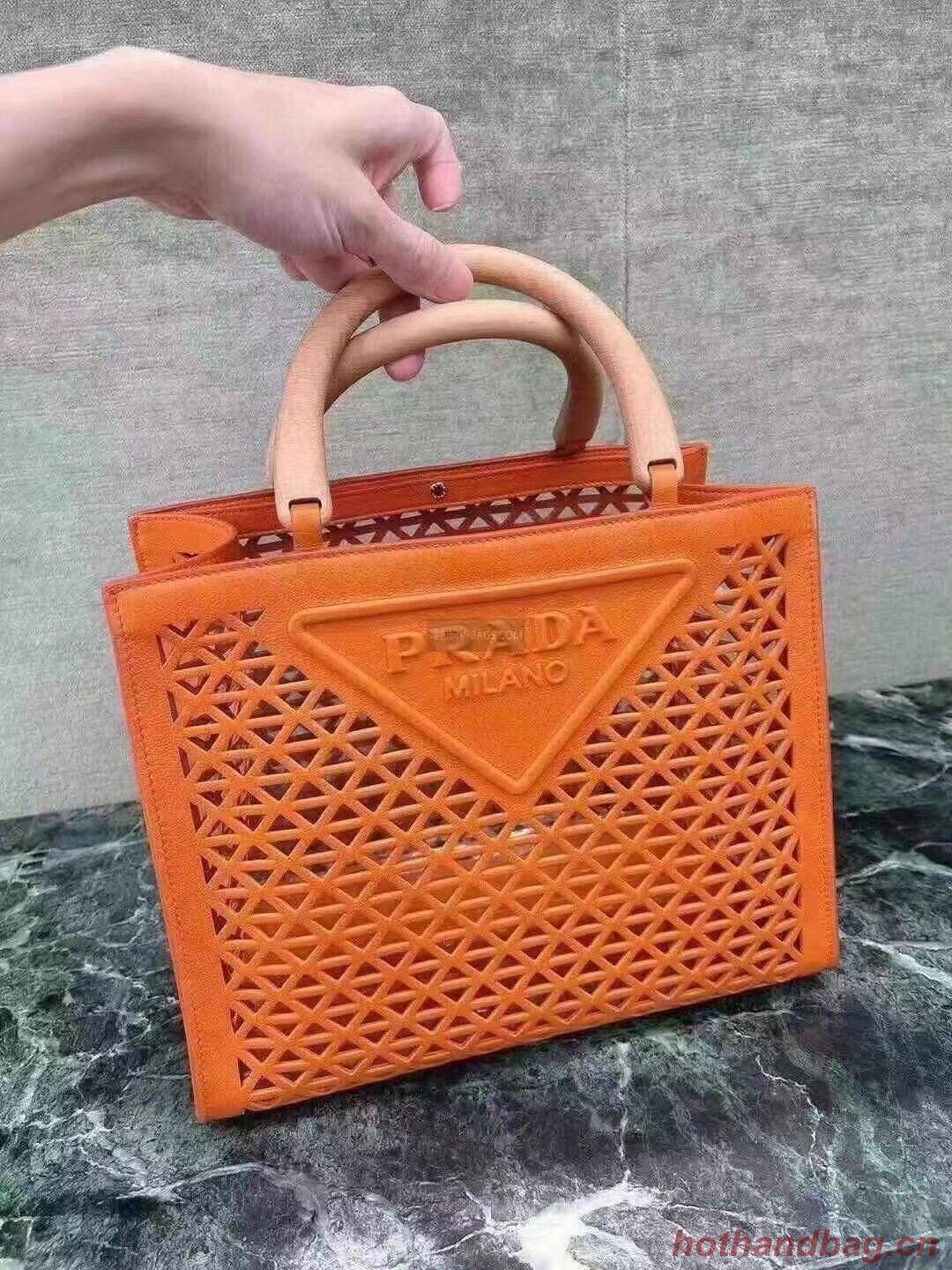 Prada leather tote bag 1AG405 orange Prada leather tote bag 1AG405 orange