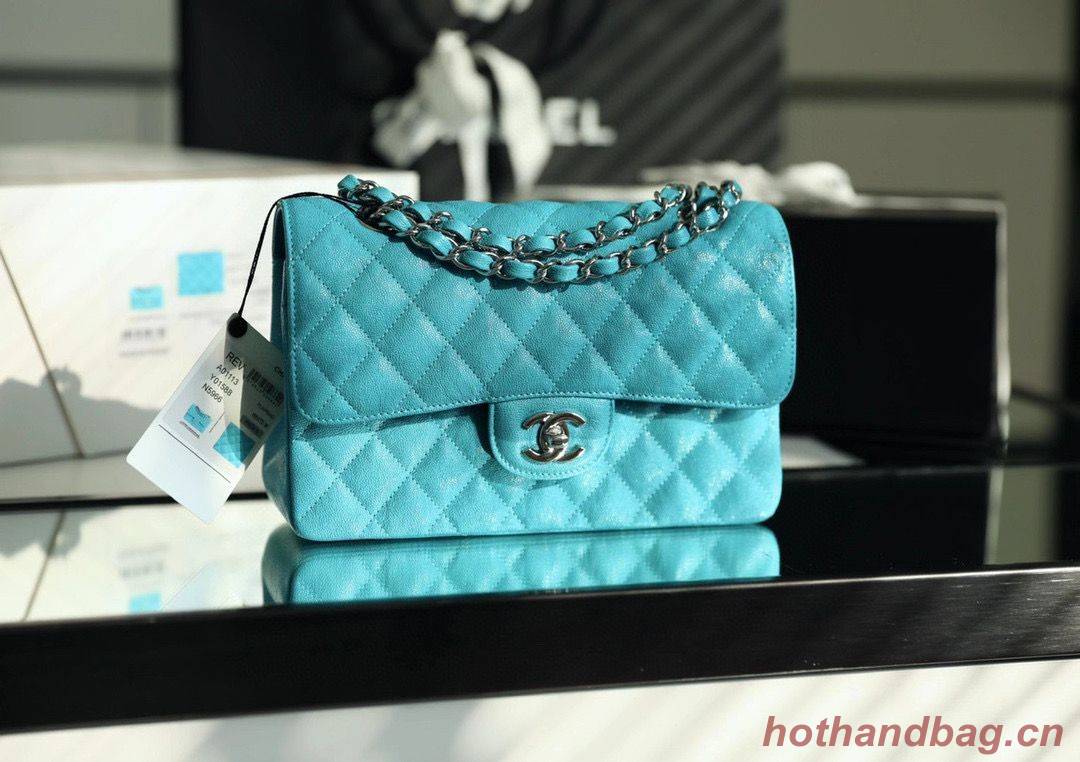 Chanel Small Classic Handbag Grained Calfskin Caviar & silver-Tone Metal A01113 Green Chanel Small Classic Handbag Grained Calfskin Caviar & silver-Tone Metal A01113 Green