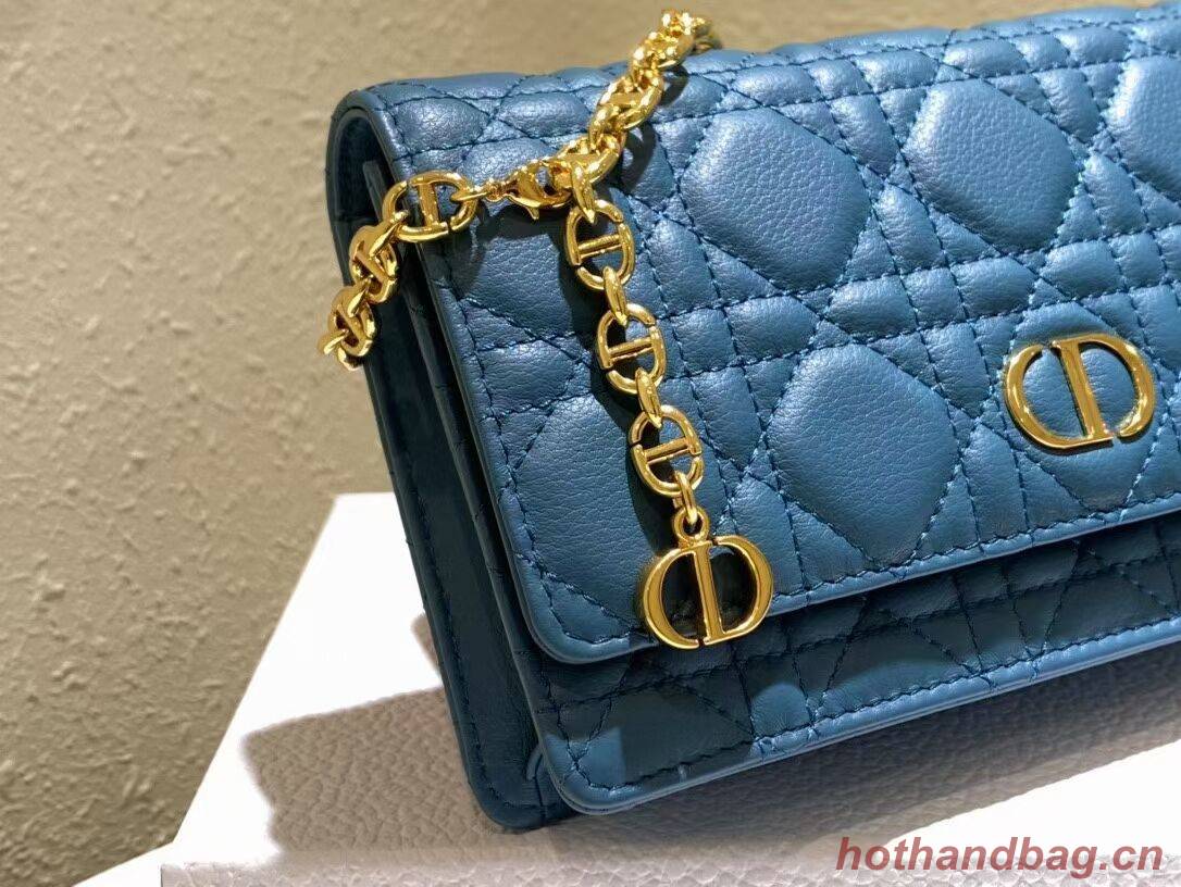 DIOR CARO BELT POUCH WITH CHAIN Supple Cannage Calfskin S5091UW BLUE DIOR CARO BELT POUCH WITH CHAIN Supple Cannage Calfskin S5091UW BLUE