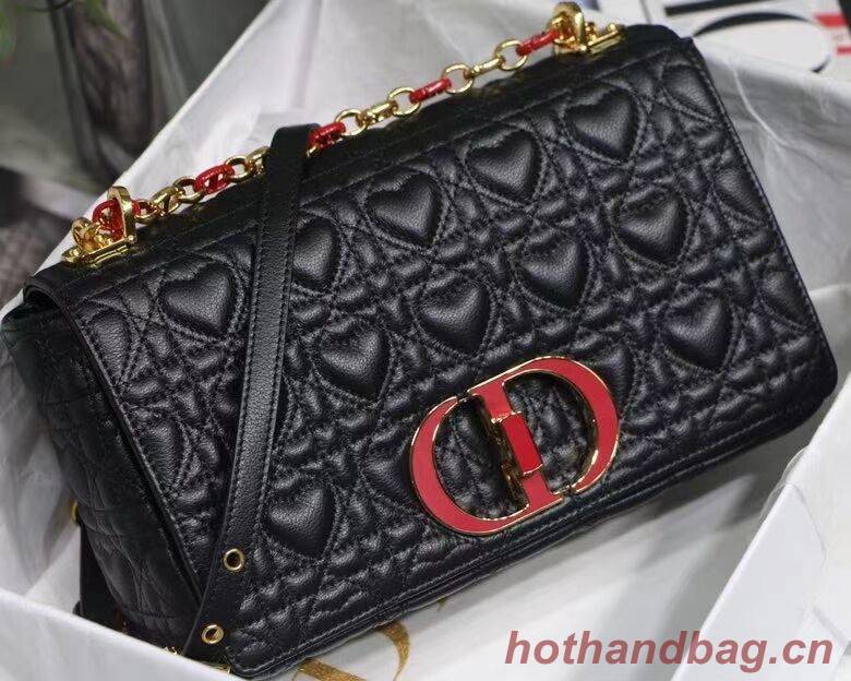 MEDIUM DIORAMOUR DIOR CARO BAG Cannage Calfskin with Heart Motif M9242WNG BLACK MEDIUM DIORAMOUR DIOR CARO BAG Cannage Calfskin with Heart Motif M9242WNG BLACK