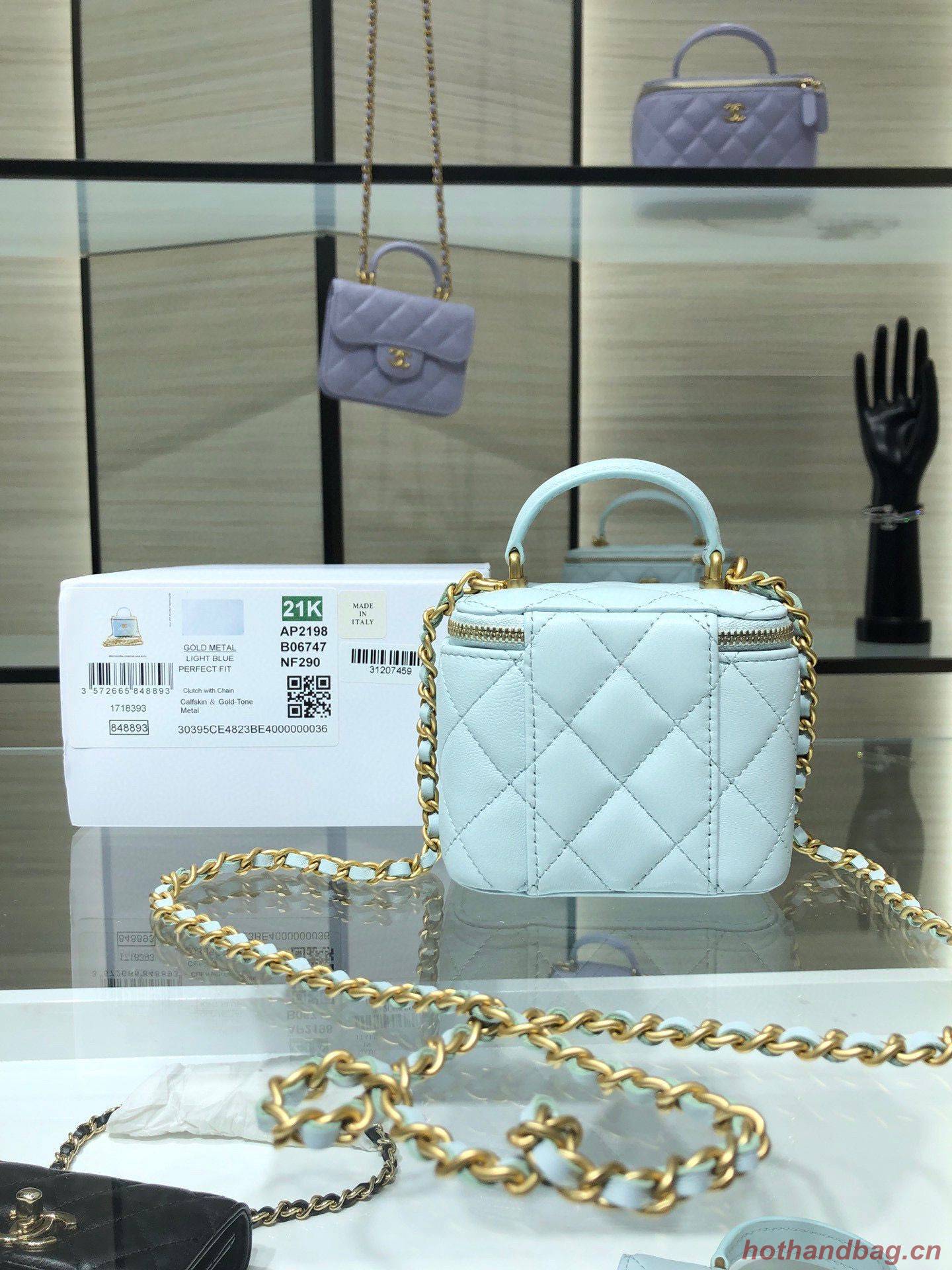 Chanel Original Small classic chain box handbag AP2198 Light Blue Chanel Original Small classic chain box handbag AP2198 Light Blue
