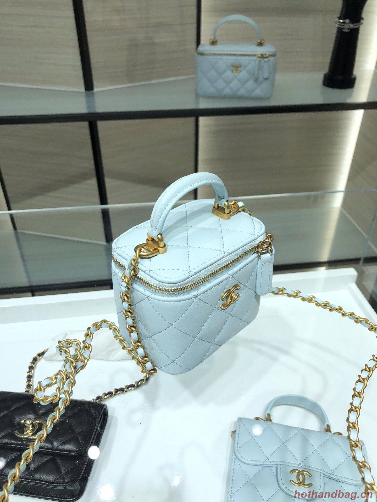 Chanel Original Small classic chain box handbag AP2198 Light Blue Chanel Original Small classic chain box handbag AP2198 Light Blue
