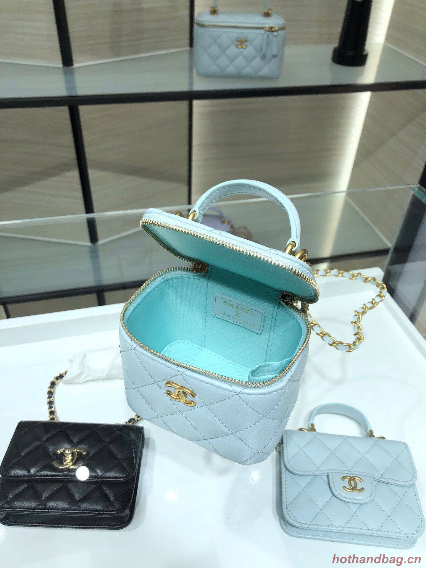 Chanel Original Small classic chain box handbag AP2198 Light Blue Chanel Original Small classic chain box handbag AP2198 Light Blue