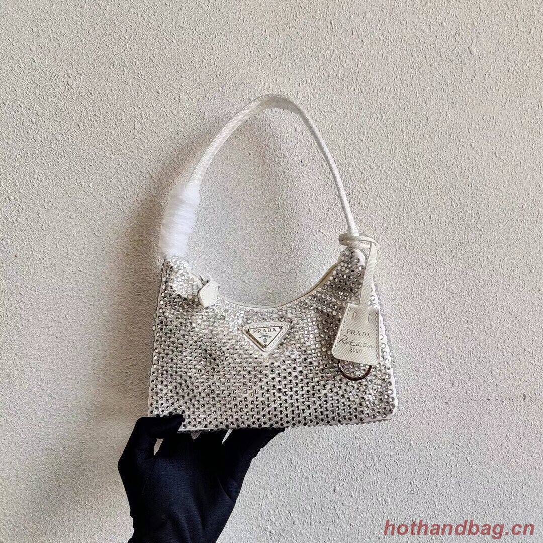 Prada Satin mini-bag with artificial crystals 1BE515Z white Prada Satin mini-bag with artificial crystals 1BE515Z white