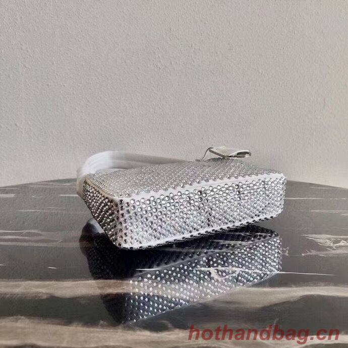 Prada Satin mini-bag with artificial crystals 1BE515Z white Prada Satin mini-bag with artificial crystals 1BE515Z white