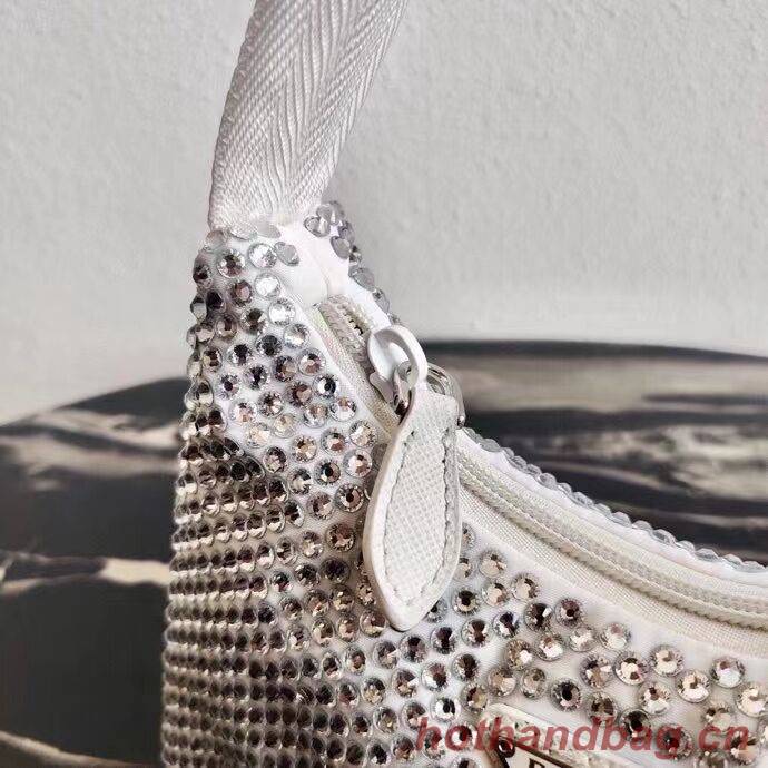Prada Satin mini-bag with artificial crystals 1BE515Z white Prada Satin mini-bag with artificial crystals 1BE515Z white