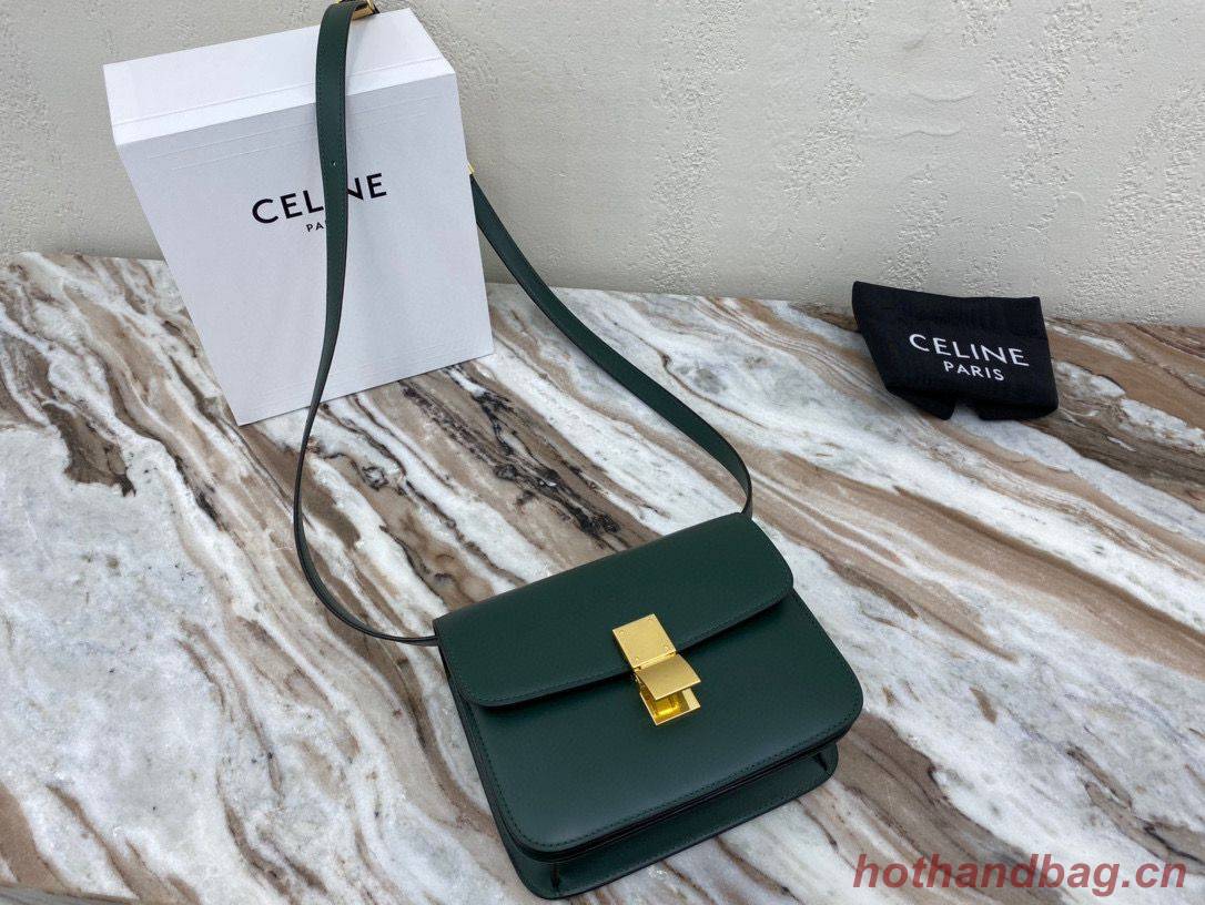Celine Classic Box Teen Flap Bag Original Calfskin Leather 3379 Dark Green Celine Classic Box Teen Flap Bag Original Calfskin Leather 3379 Dark Green