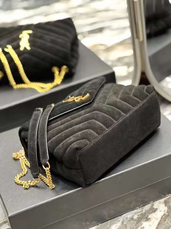 Yves Saint Laurent LOULOU MEDIUM BAG IN Y-QUILTED SUEDE Y94699 black Yves Saint Laurent LOULOU MEDIUM BAG IN Y-QUILTED SUEDE Y94699 black