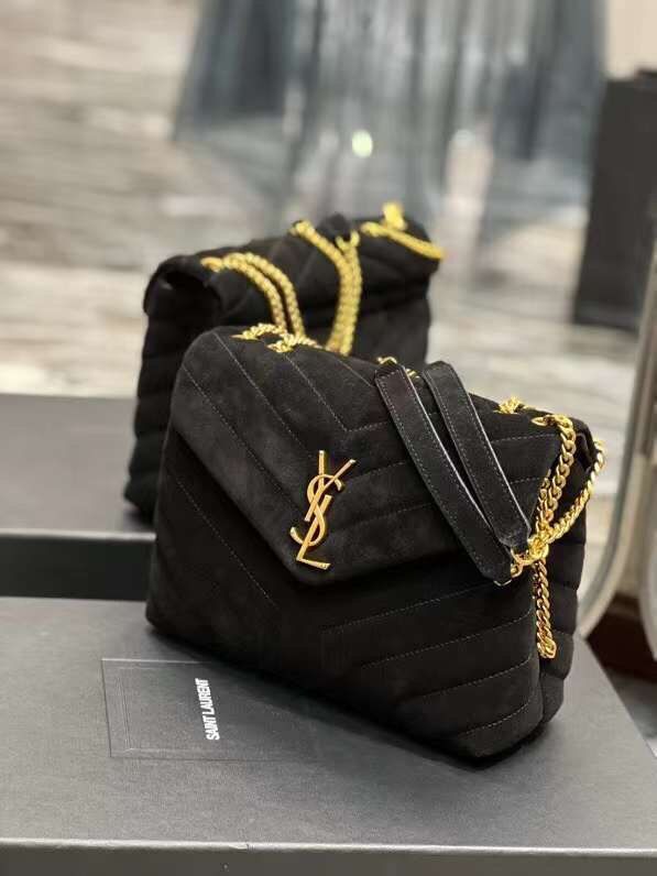 Yves Saint Laurent LOULOU MEDIUM BAG IN Y-QUILTED SUEDE Y94699 black Yves Saint Laurent LOULOU MEDIUM BAG IN Y-QUILTED SUEDE Y94699 black