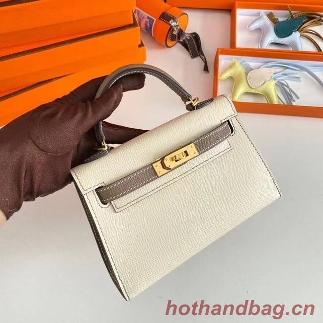 Hermes Kelly 19cm Shoulder Bags Epsom Leather KL19 Gold hardware Cream&gray