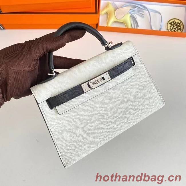 Hermes Kelly 19cm Shoulder Bags Epsom Leather KL19  Silver hardware white&black