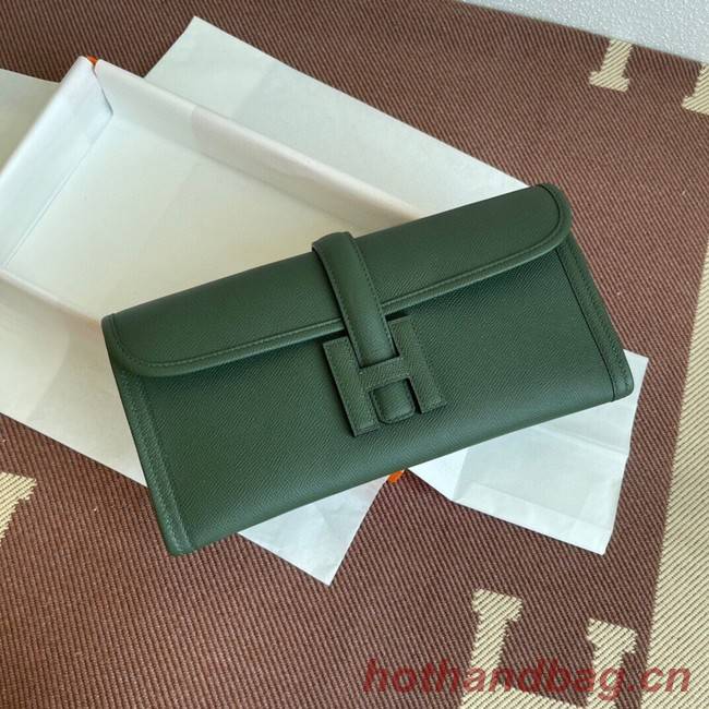 Hermes Original Espom Leather Clutch 37088 blackish green